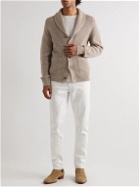 TOM FORD - Shawl-Collar Ribbed-Knit Cashmere and Linen-Blend Cardigan - Neutrals