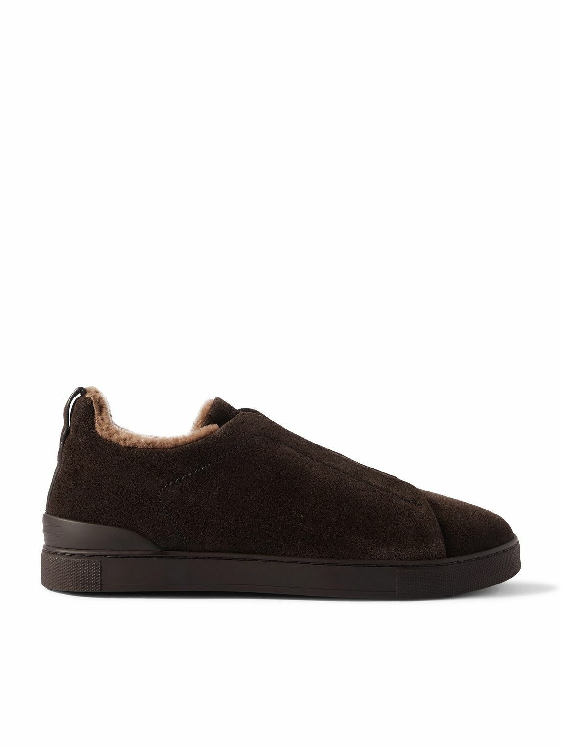 Zegna - Triple Stitch™ Shearling-Lined Suede Slip-On Sneakers - Brown Zegna
