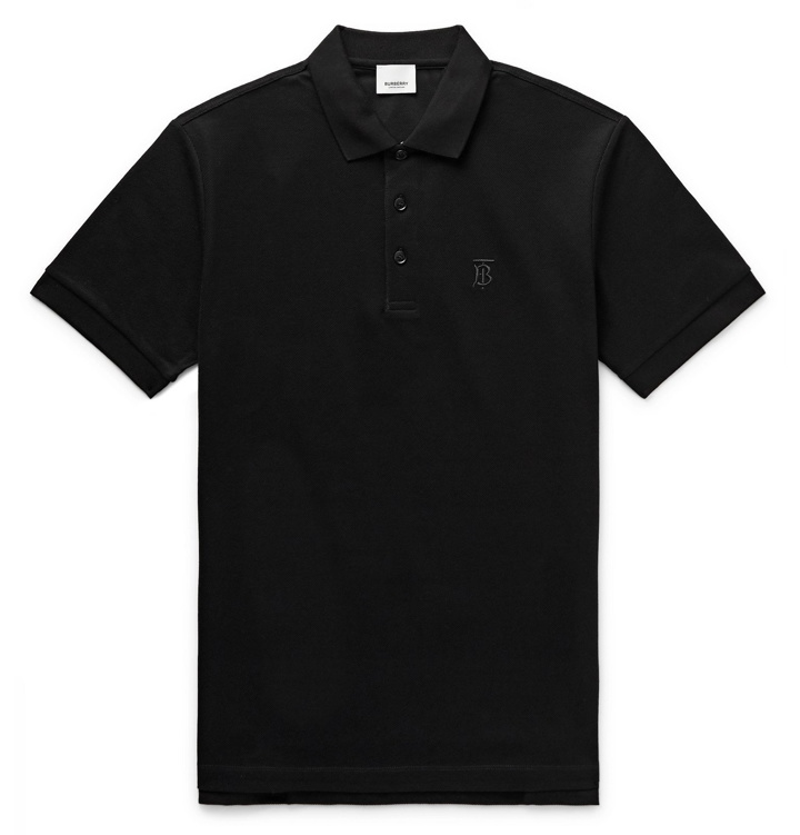 Photo: Burberry - Slim-Fit Logo-Embroidered Cotton-Piqué Polo Shirt - Black