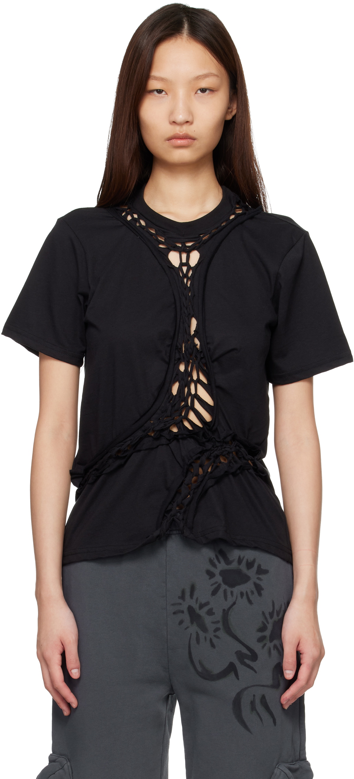 Collina Strada Black Organic Cotton Mini Tosh T-shirt