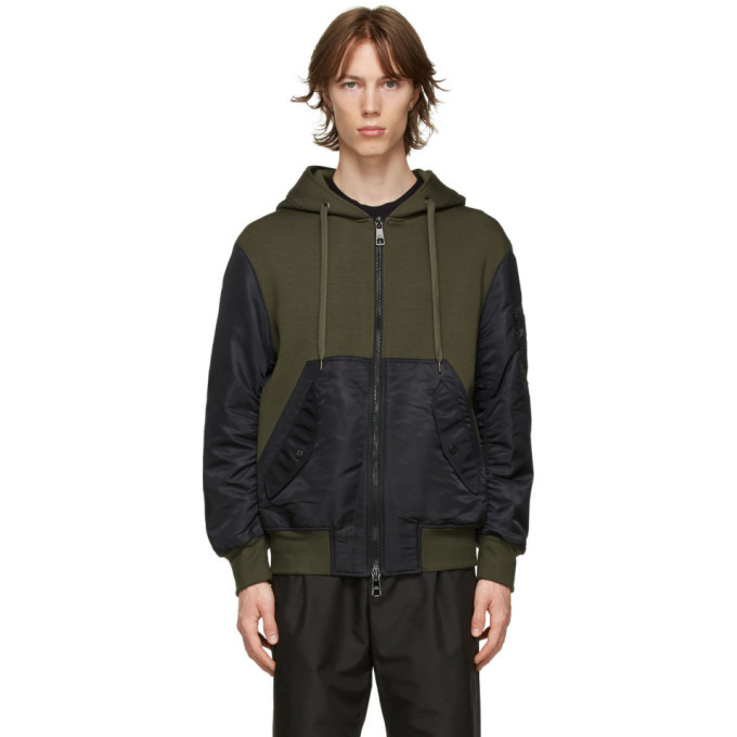 Neil Barrett Black and Khaki Nylon Hybrid Travel Hoodie Neil Barrett