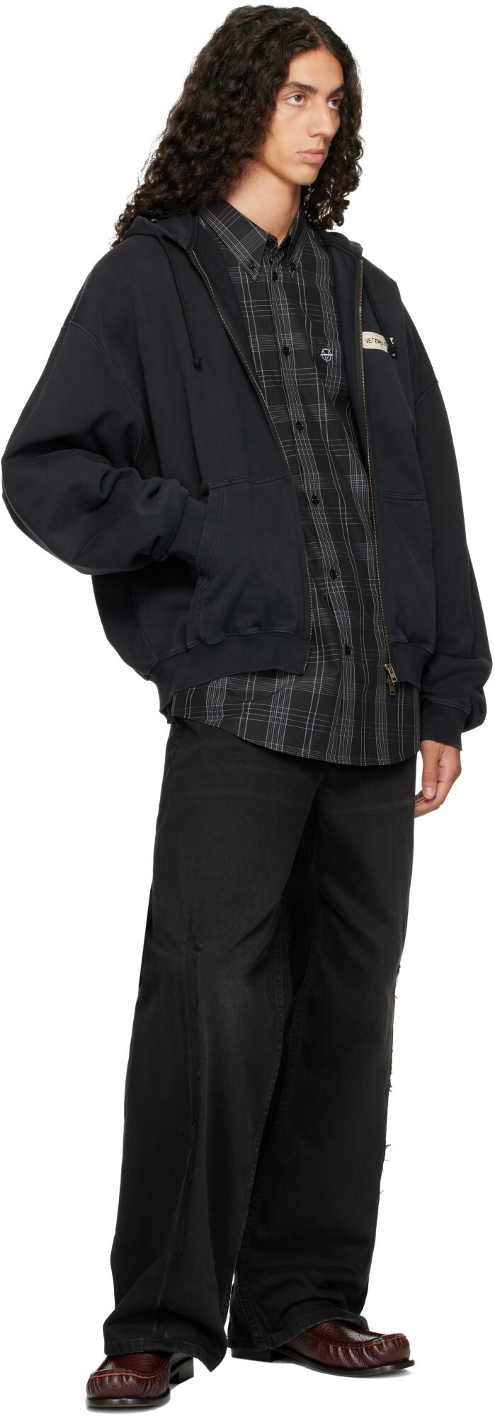 VETEMENTS Black Scribbled Logo Zip-Up Hoodie