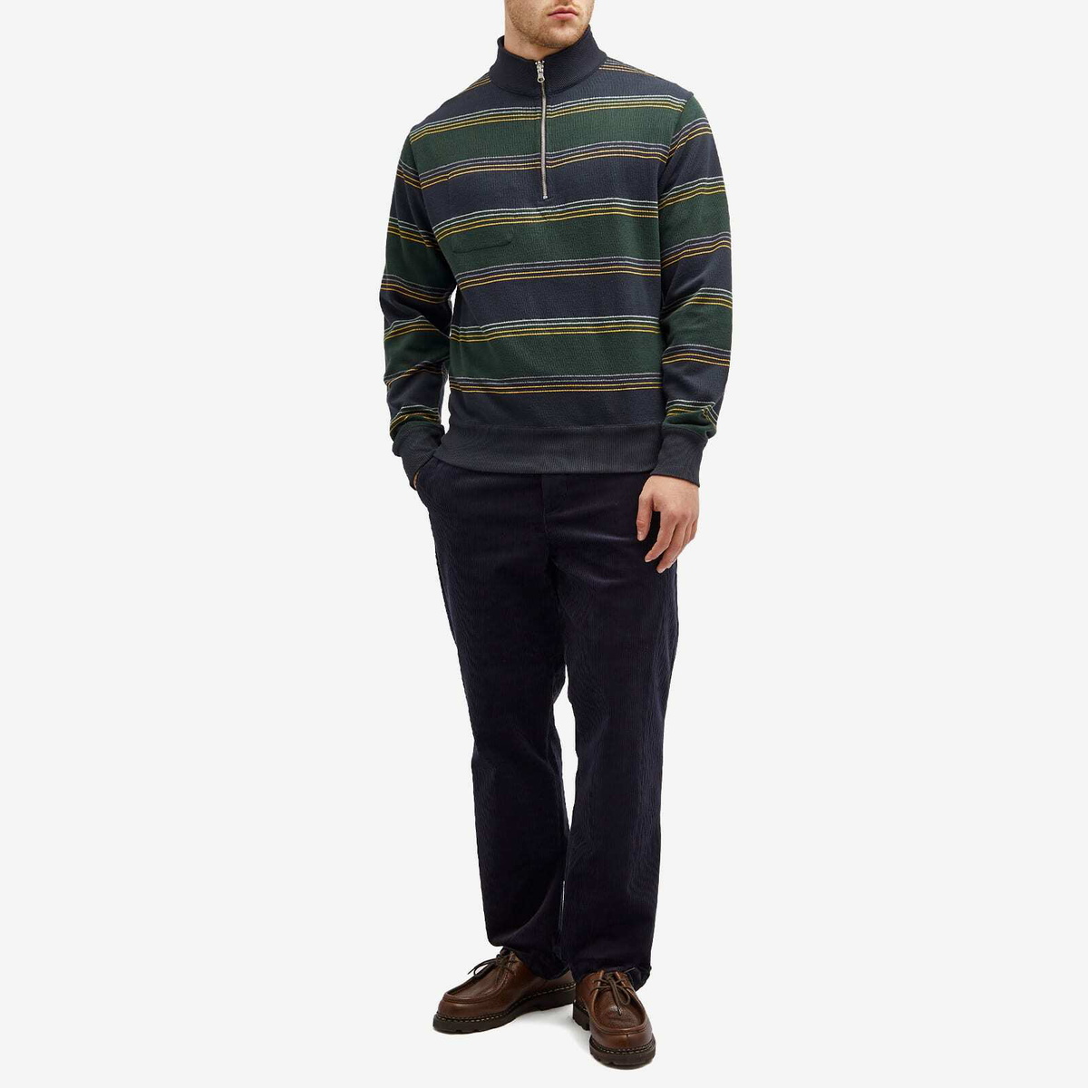 Oliver Spencer Men's Reversible Half Zip Sweatshirt in Navy/Green