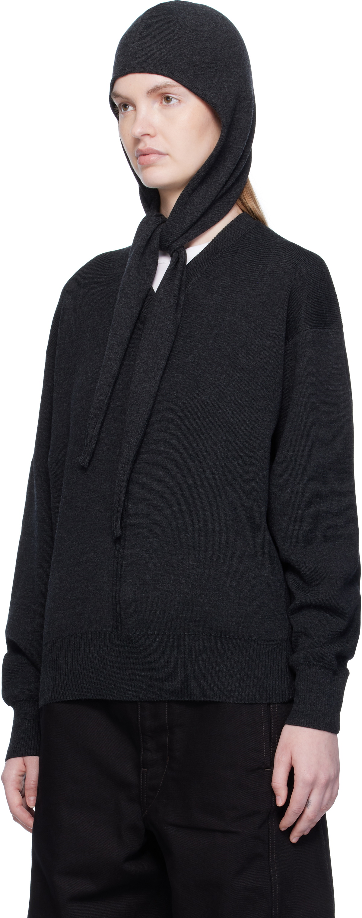 LEMAIRE Gray Fine Wool Head Scarf Hood
