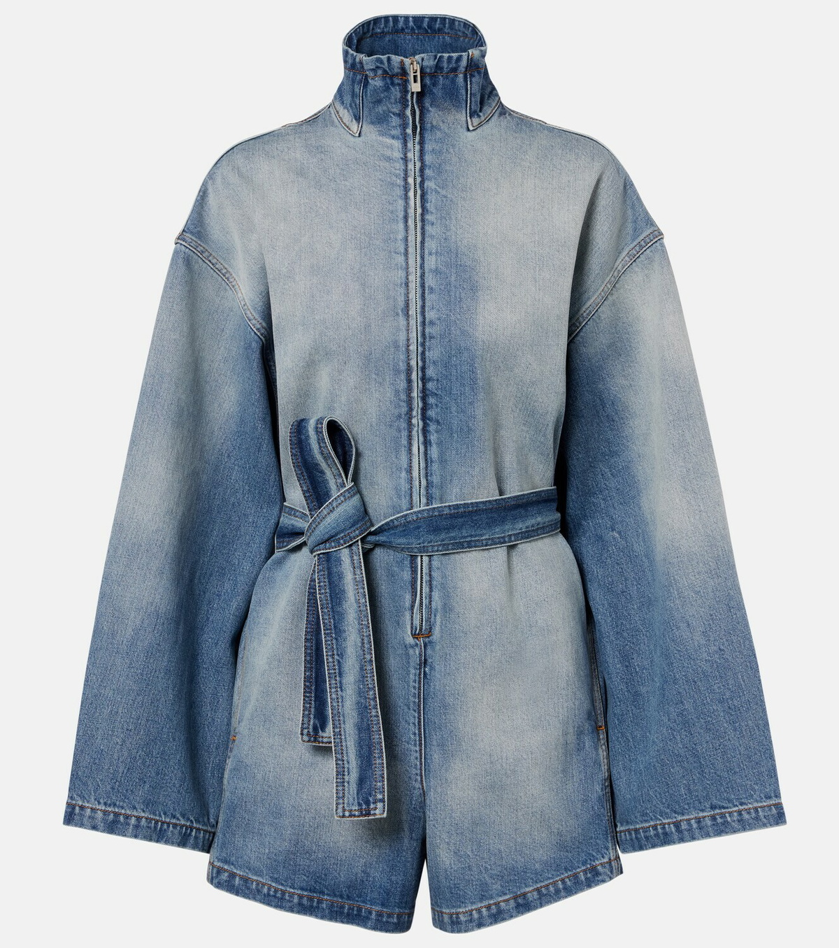 Alaïa Belted cotton denim romper