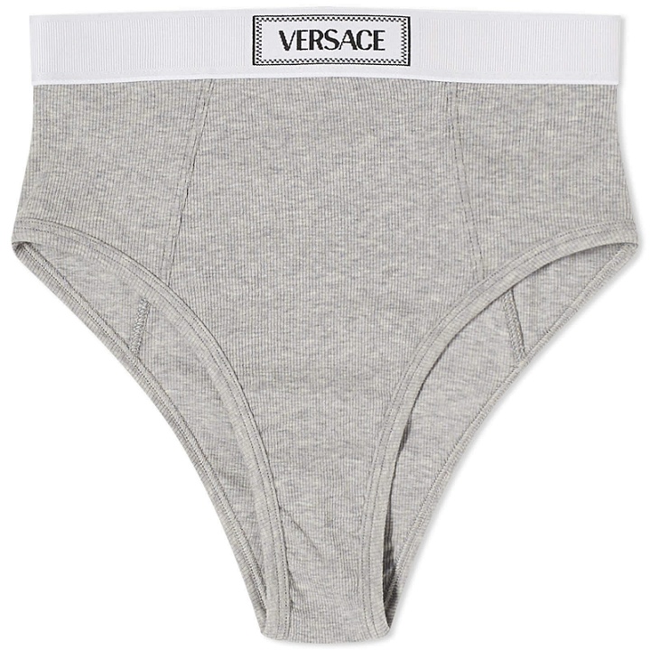 Photo: Versace Women's High Rise Logo Briefs in Grey Melange