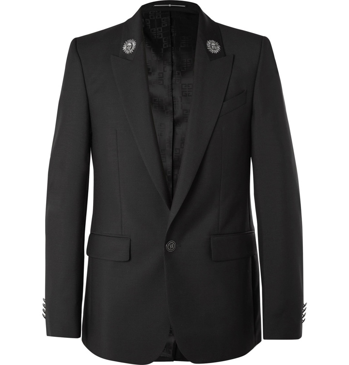 Photo: Givenchy - Black Slim-Fit Embroidered Wool and Mohair-Blend Blazer - Black
