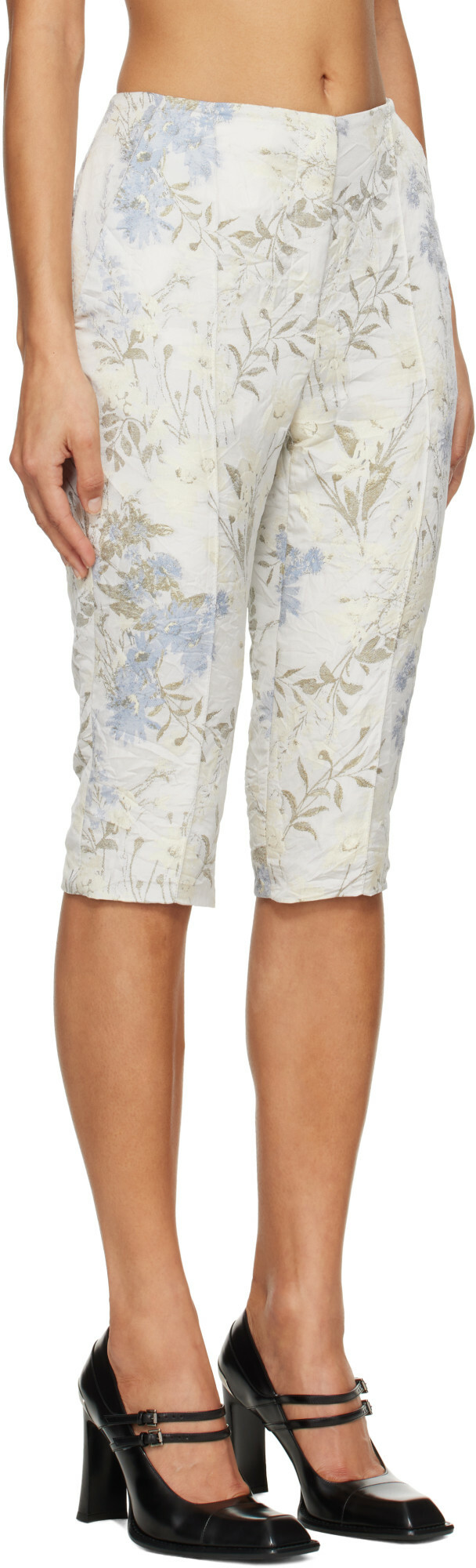 McQueen White Floral Capri Trousers