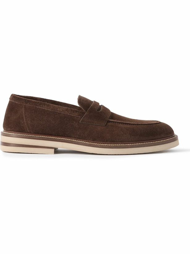 Photo: Brunello Cucinelli - Suede Penny Loafers - Brown