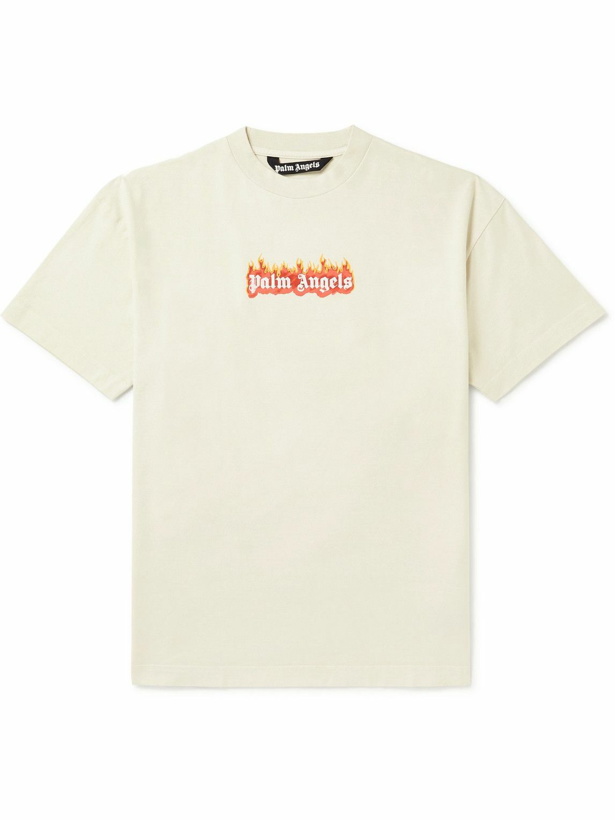 Photo: Palm Angels - Logo-Print Cotton-Jersey T-Shirt - Neutrals