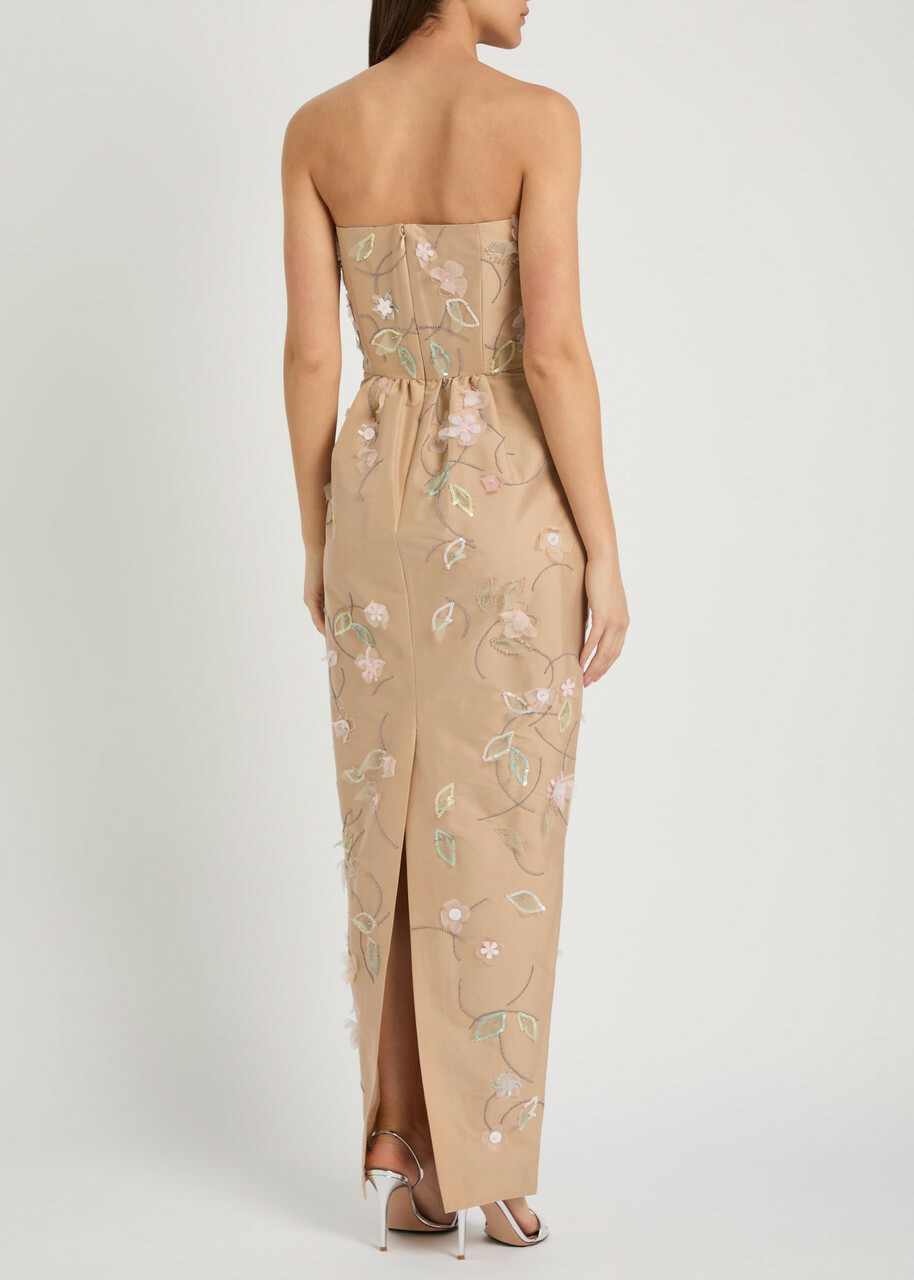 Bernadette Lena Floral Bead-embellished Maxi Dress Beige