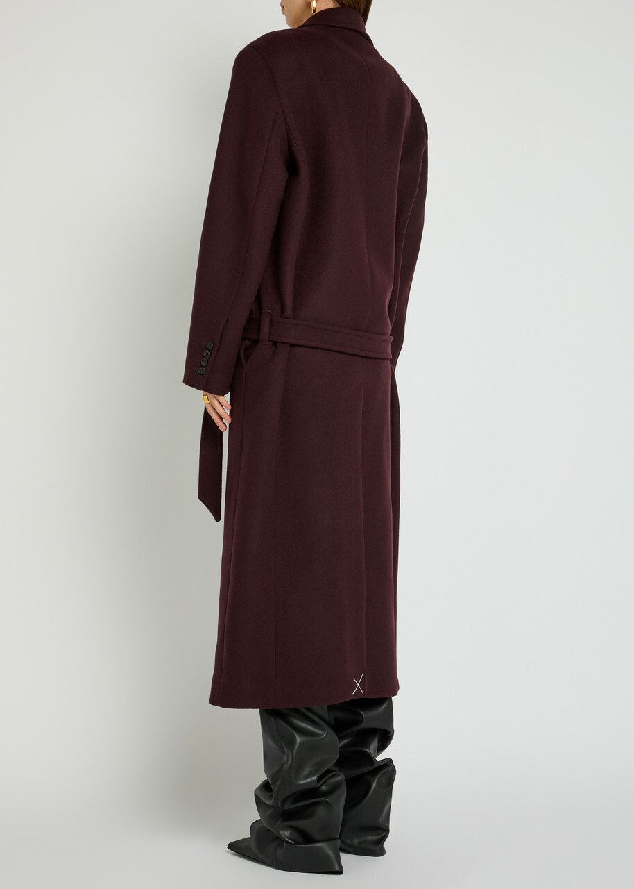 The Attico Belted Wool-blend Coat Burgundy