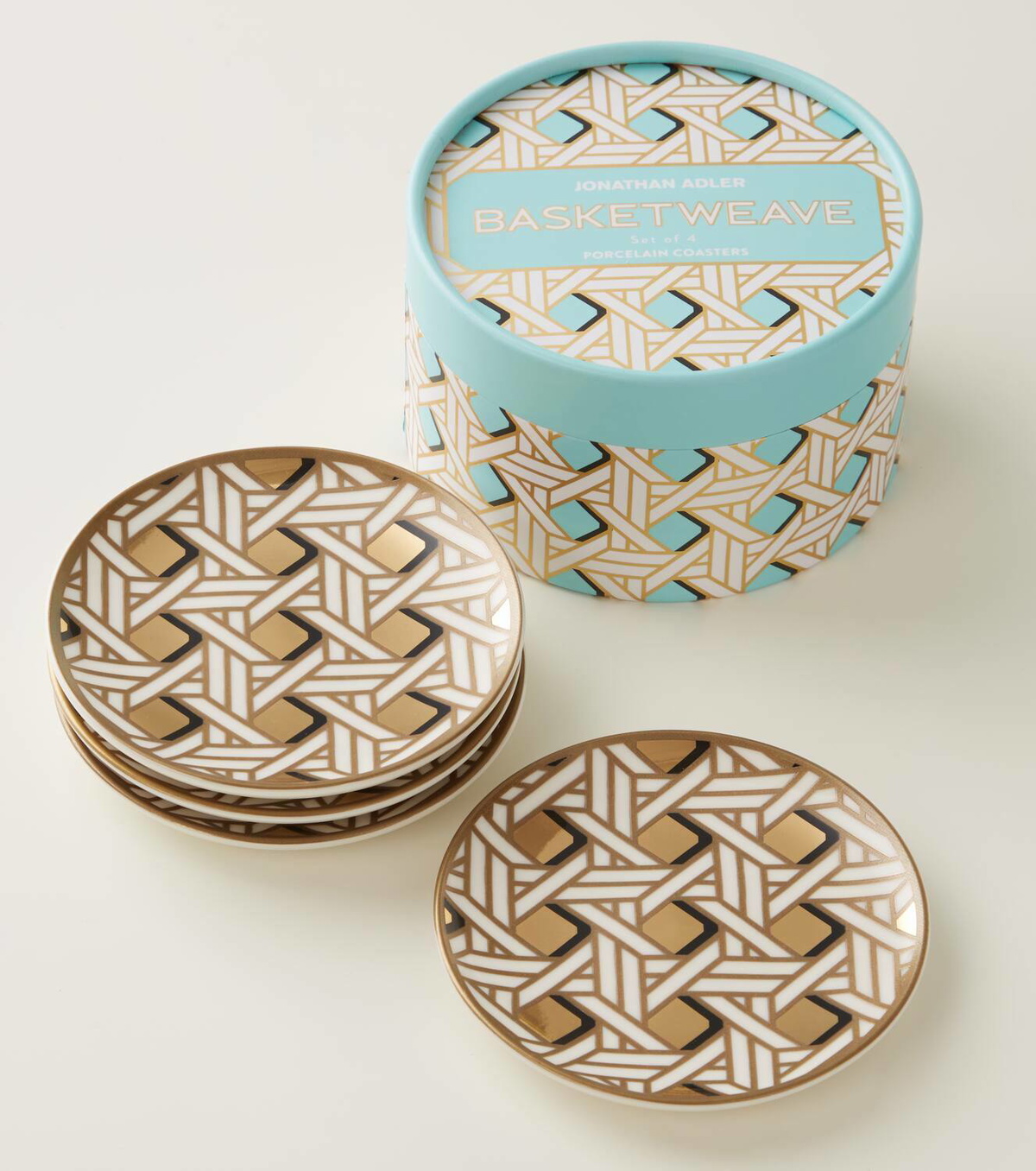 Jonathan Adler Basketweave set of 4 coasters