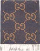 Gucci Blue & Beige GG Cashmere Jacquard Scarf