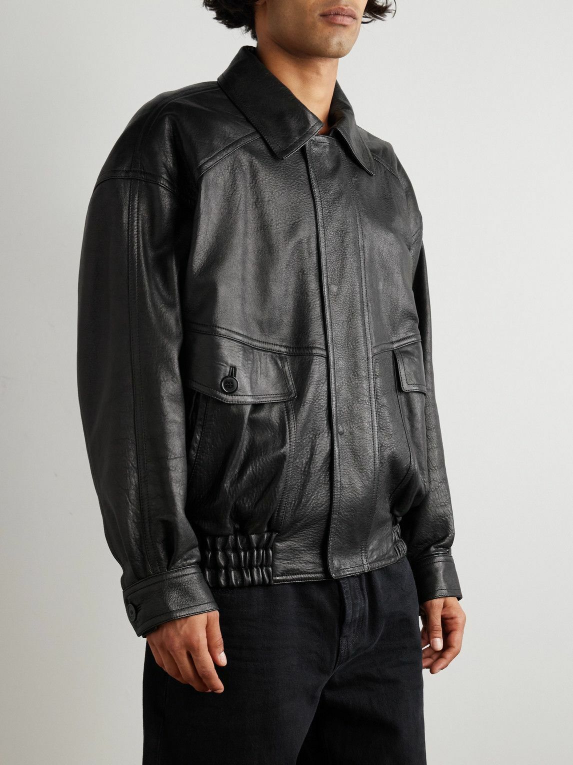 SAINT LAURENT - Full-Grain Leather Bomber Jacket - Black