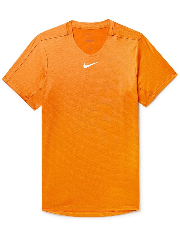 Photo: Nike Tennis - Court Advantage Slim-Fit Logo-Print Recycled Dri-FIT Tennis T-Shirt - Orange