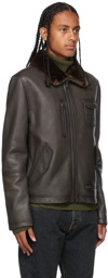 Yves Salomon Grey Leather Aviator Jacket