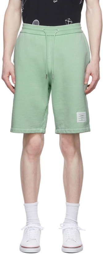 Photo: Thom Browne Green Loopback Garment Dyed Shorts