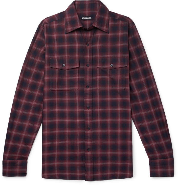 Photo: TOM FORD - Slim-Fit Checked Cotton Shirt - Red