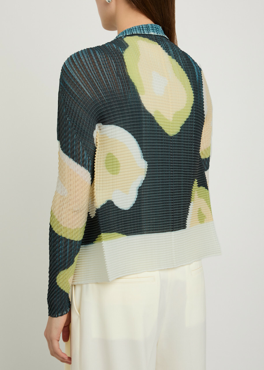 Issey Miyake Printed Pleated Woven Cardigan Black