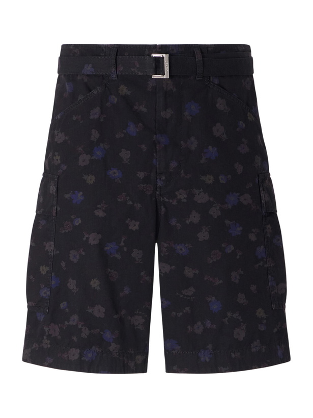 Photo: Sacai - Wide-Leg Belted Floral-Print Cotton-Canvas Shorts - Black