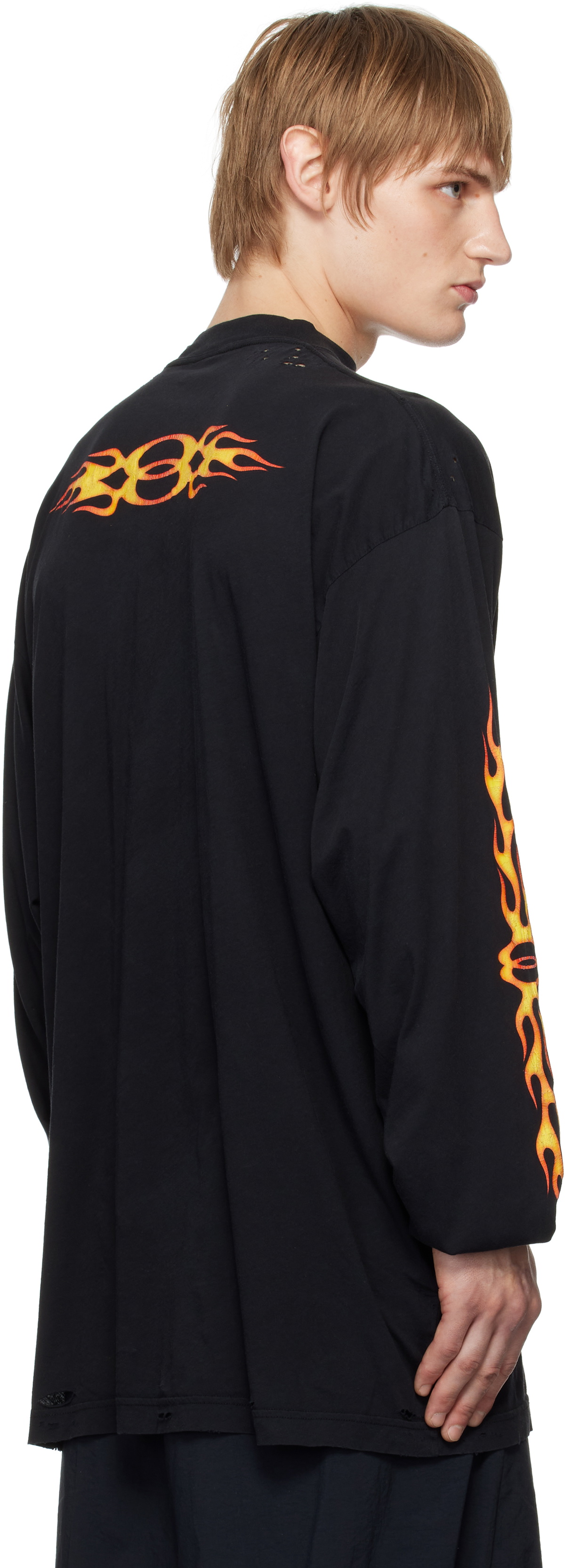 24新 バレンシアガ ラージフィット BURNING UNITY THIN JERSEY Balenciaga Black Burning Unity Thin Jersey Long Sleeve T
