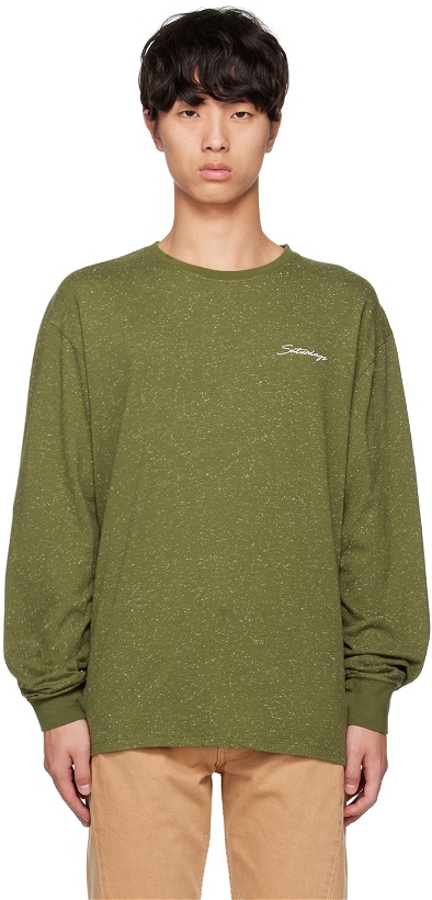 Photo: Saturdays NYC Green Speckled Chain Script Long Sleeve T-Shirt