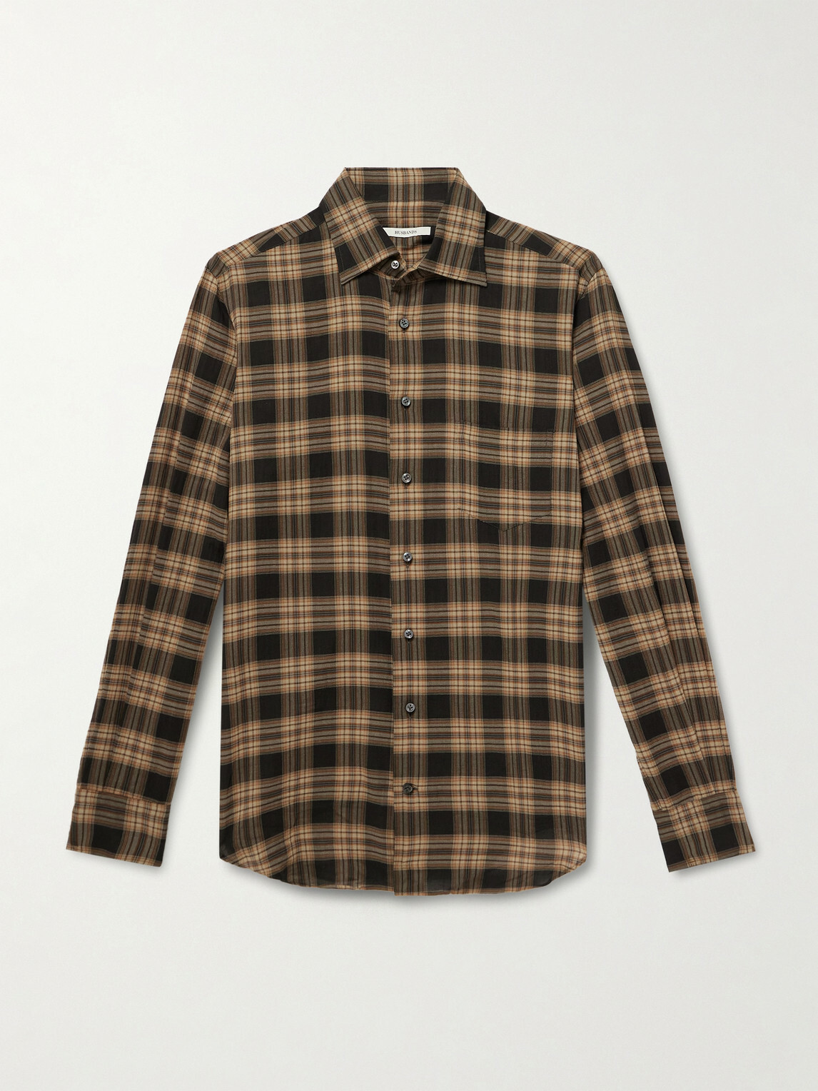 Husbands - Checked Cotton-Voile Shirt - Brown