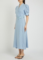 Rebecca Vallance Effie Pinstripe Belted Linen-blend Midi Dress Light Blue