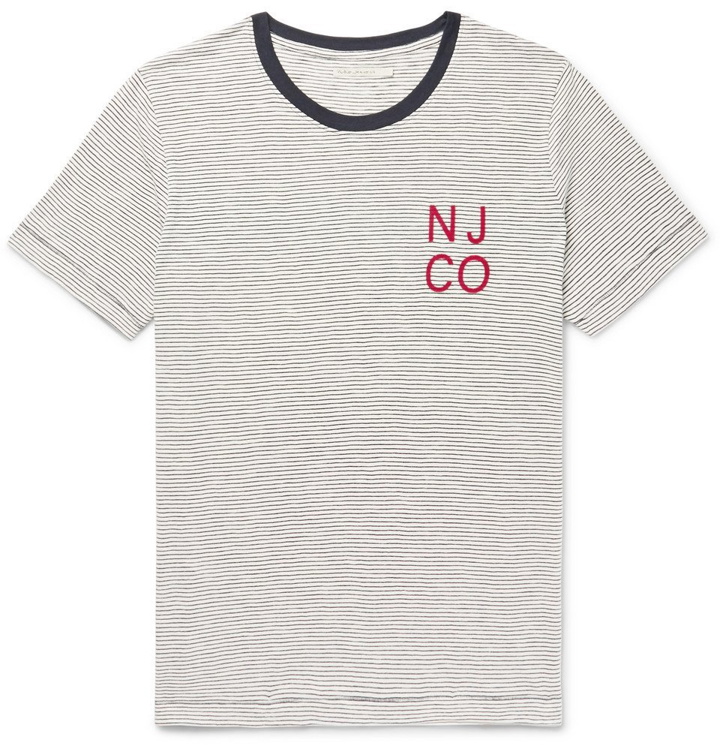Photo: Nudie Jeans - Roy Logo-Detailed Striped Organic Cotton-Jersey T-Shirt - Off-white