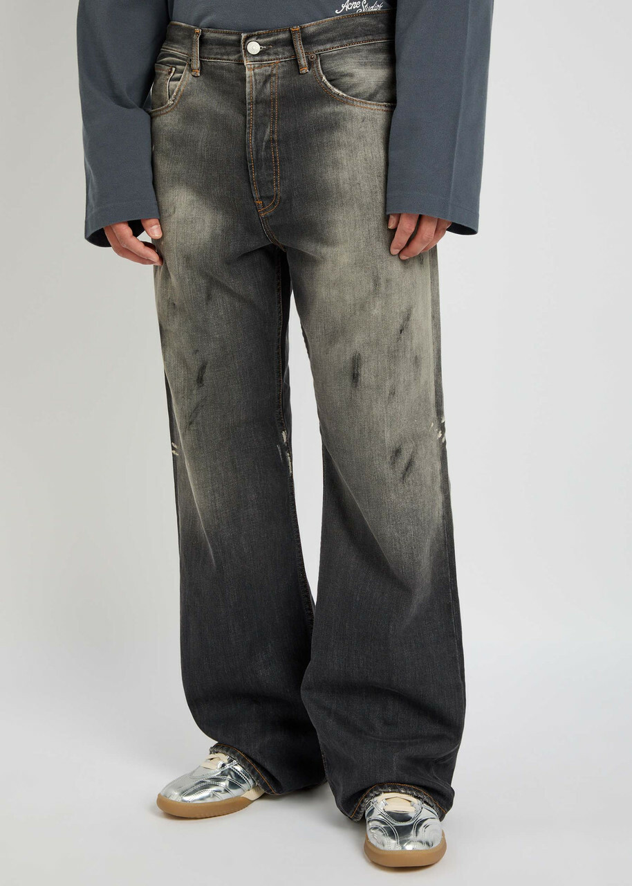 パンツ Acne Studios Paint Jeans Acne Studios Paint-splatter Straight-leg Puddle Jeans Black