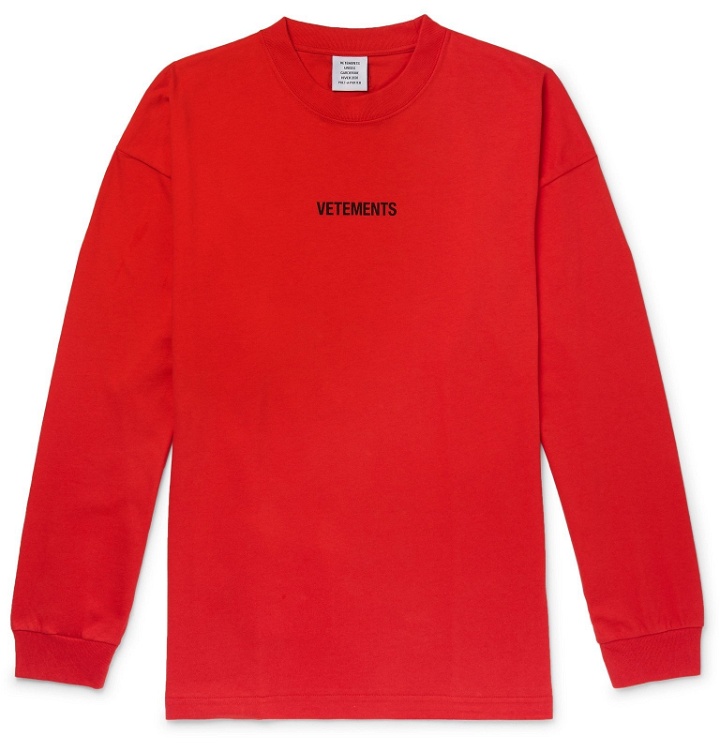 Photo: Vetements - Oversized Logo-Print Cotton-Jersey T-Shirt - Red