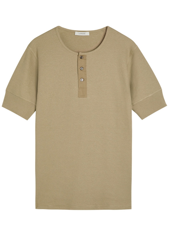 Photo: Lemaire Ribbed Cotton-blend Henley T-shirt Sage