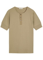 Lemaire Ribbed Cotton-blend Henley T-shirt Sage