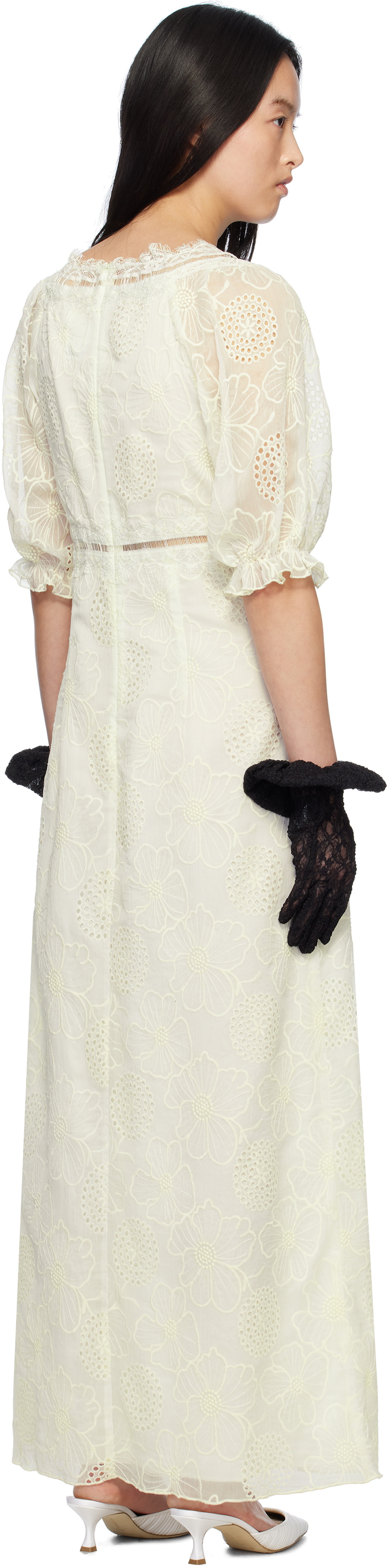Anna Sui Off-White Poppy Embroidered Maxi Dress
