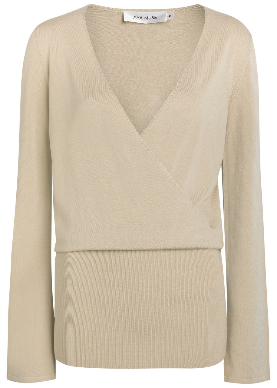 Aya Muse Gema Knit Mini Wrap Dress Sand