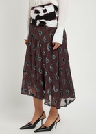 Tory Burch Paisley-devoré Asymmetric Silk-blend Midi Skirt Brown