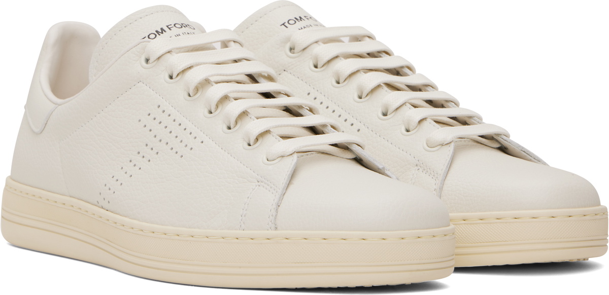 スニーカー TOM FORD WHITE LEATHER WARWICK SNEAKERS TOM FORD Warwick Perforated Full-Grain Leather Sneakers for