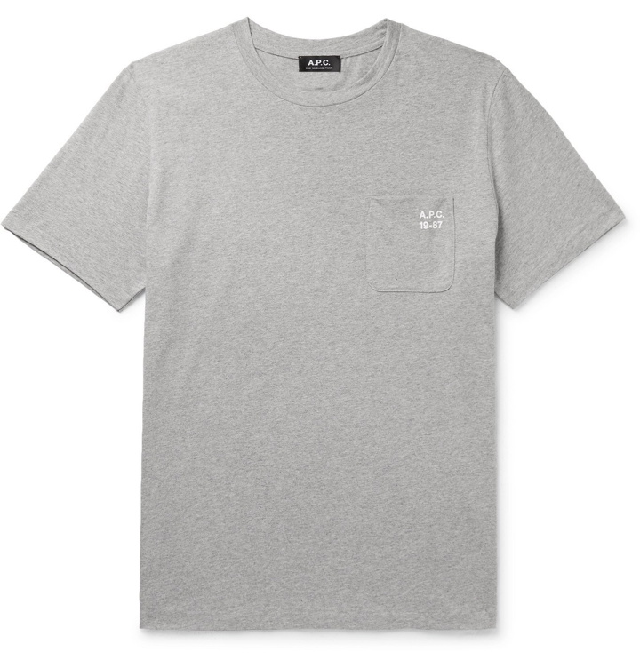Photo: A.P.C. - Andrew Logo-Print Mélange Cotton-Jersey T-Shirt - Gray