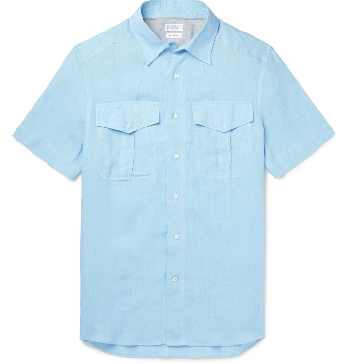 Photo: Brunello Cucinelli - Mélange Linen Shirt - Blue