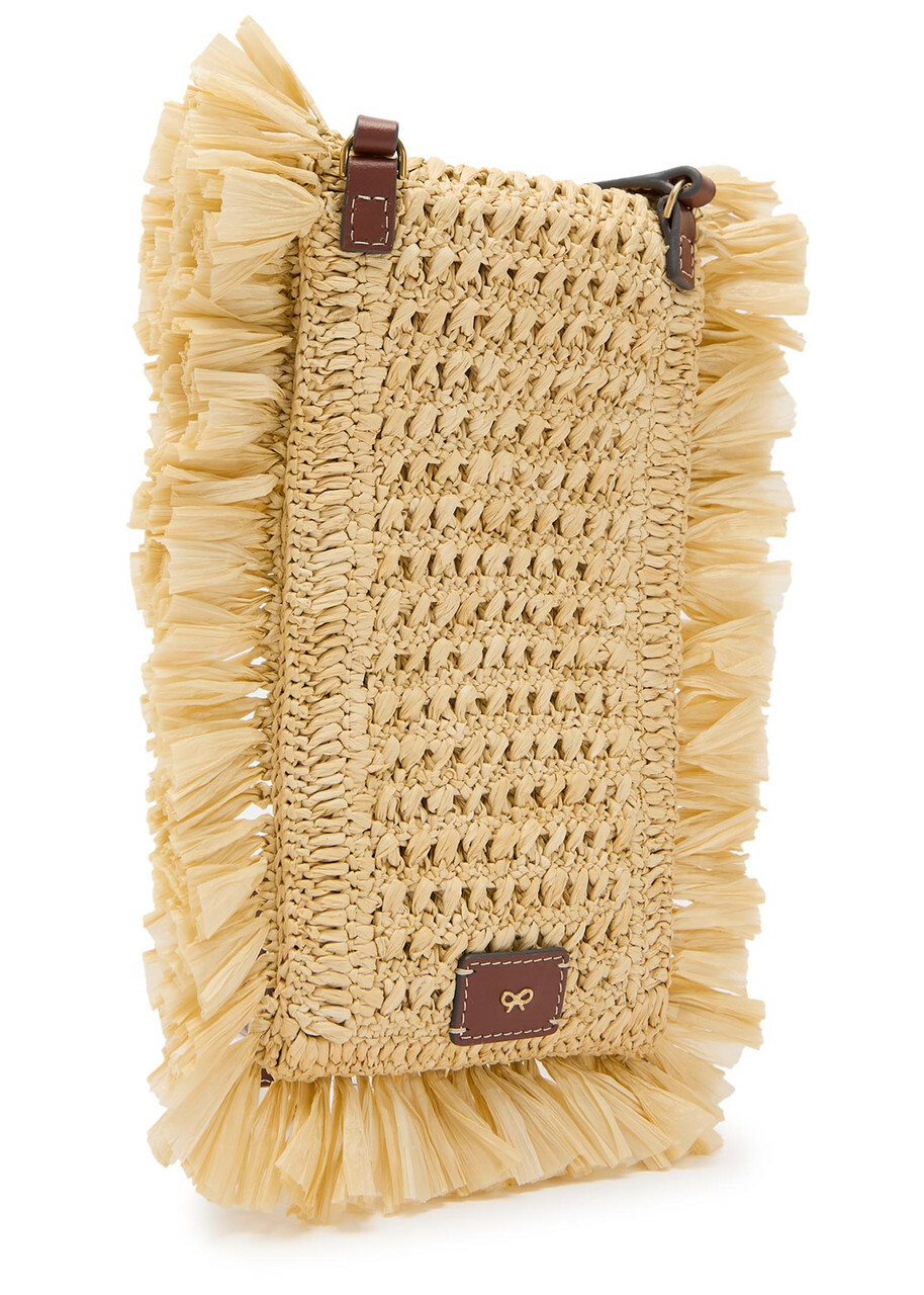 Anya Hindmarch Fringed Raffia and Leather Cross-body Phone Pouch - Natural - One Size