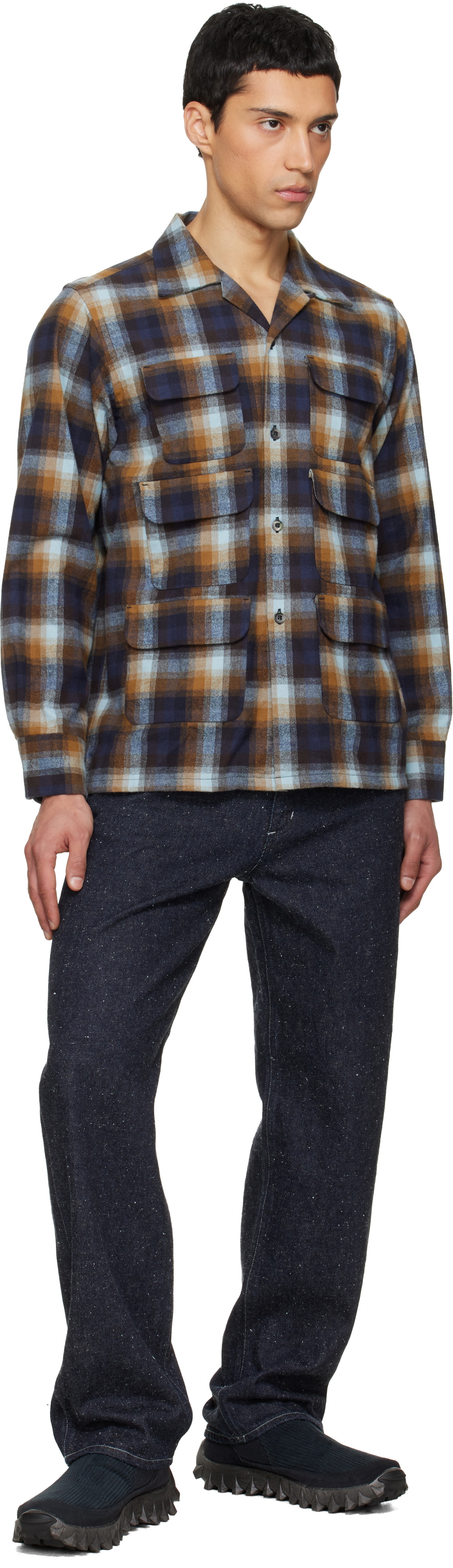 South2 West8 Navy & Brown 6 Pocket Shirt