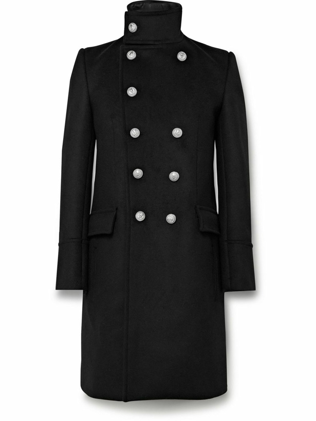 Photo: Balmain - Officer Slim-Fit Double-Breasted Wool Coat - Black