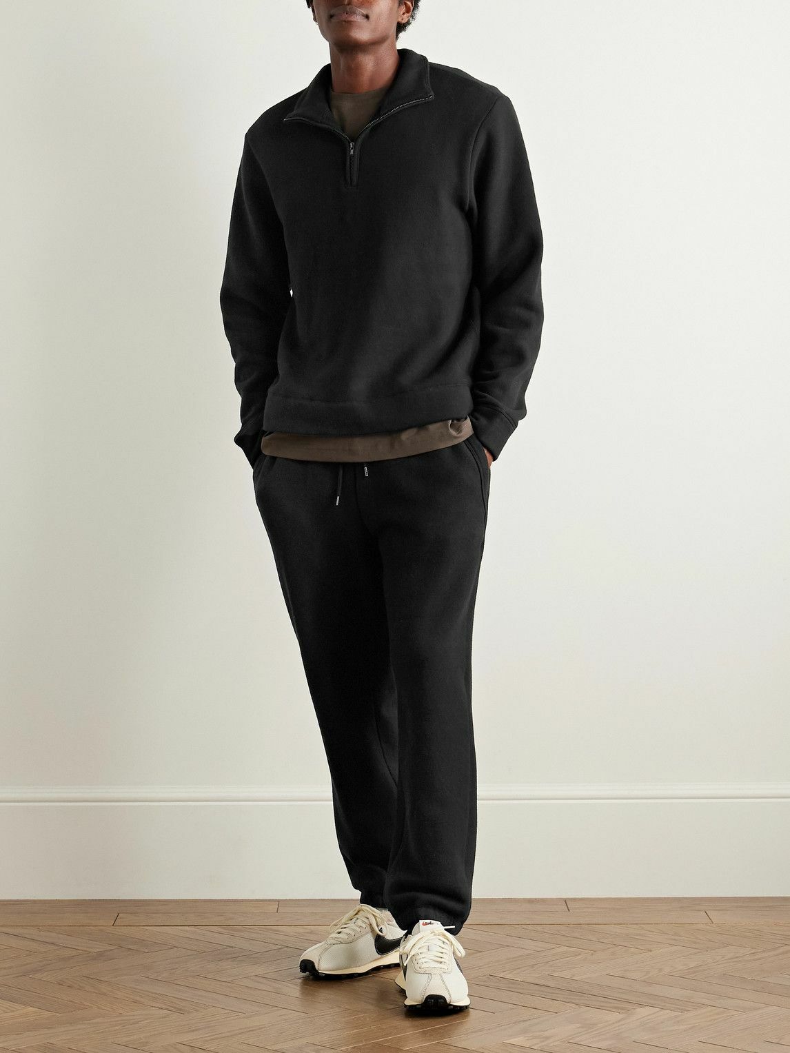 James Perse - Cozy Cotton-Blend Jersey Half-Zip Sweatshirt - Black