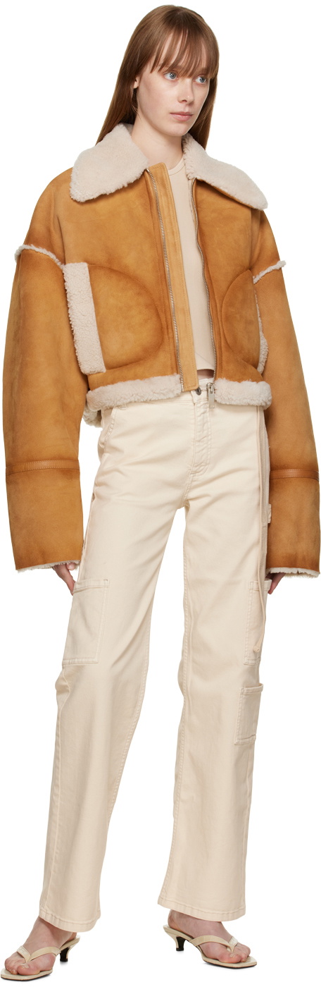 HALFBOY Tan Short Aviator Shearling Jacket
