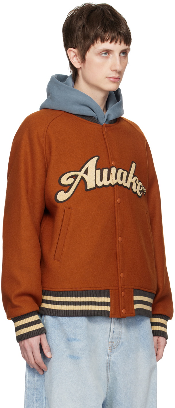 Awake NY Orange Embroidered Bomber Jacket