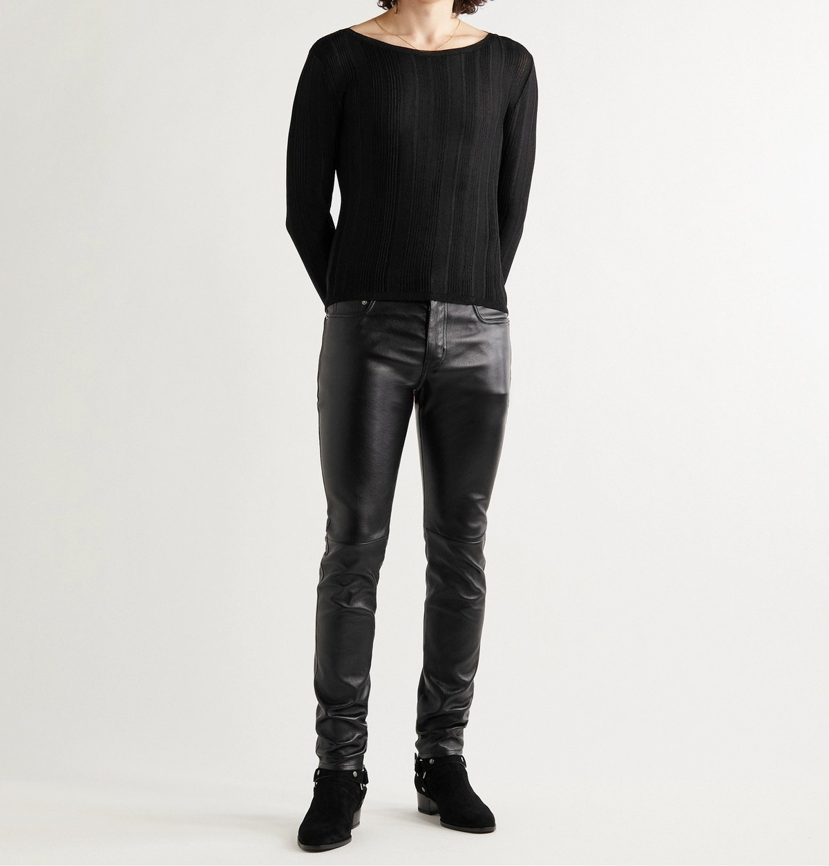 SAINT LAURENT - Metallic Ribbed-Knit Sweater - Black Saint Laurent