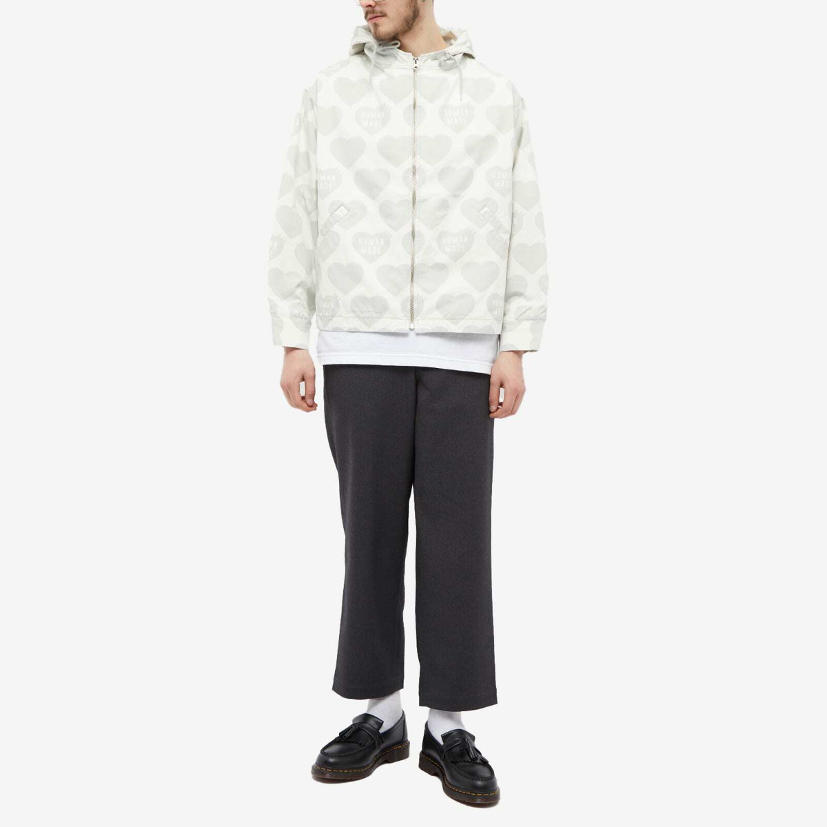 Human Made Men's Heart Zip-Up Parka Jacket in White