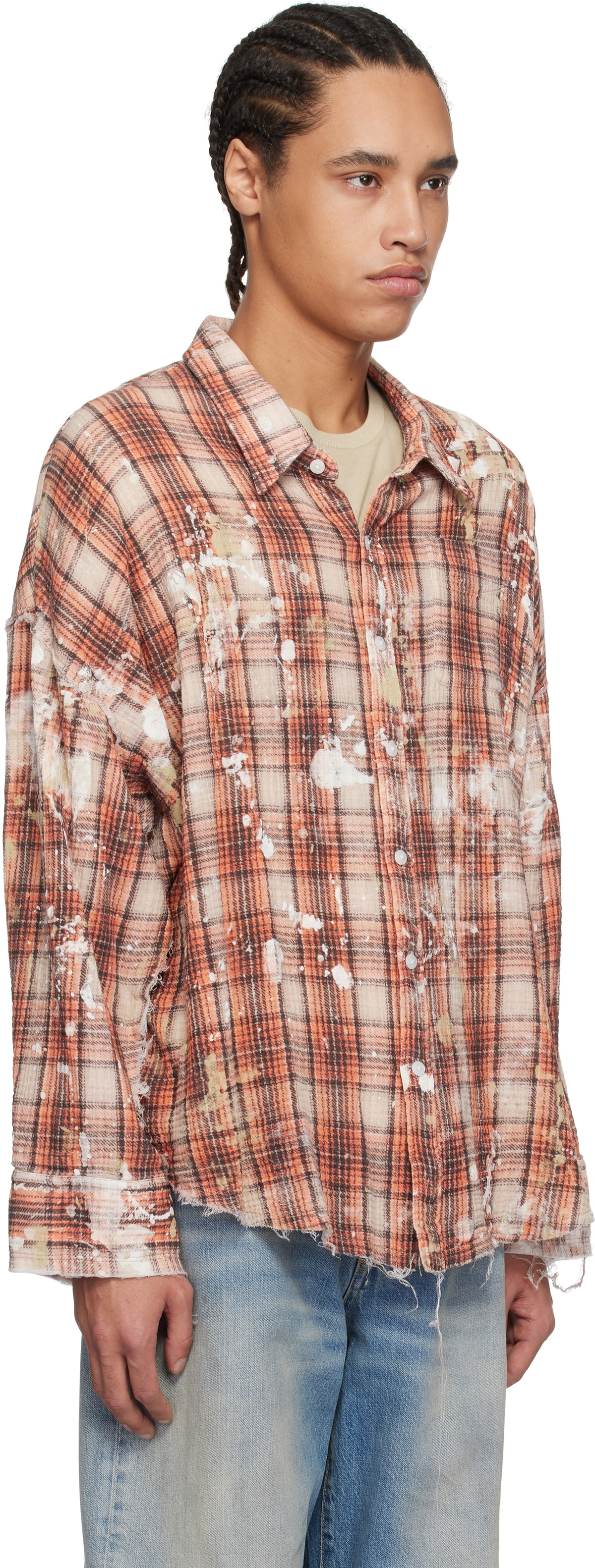 R13 Orange & Beige Shredded Seam Drop Neck Shirt