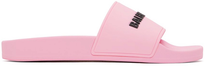 Photo: Balenciaga Pink Logo Pool Slides